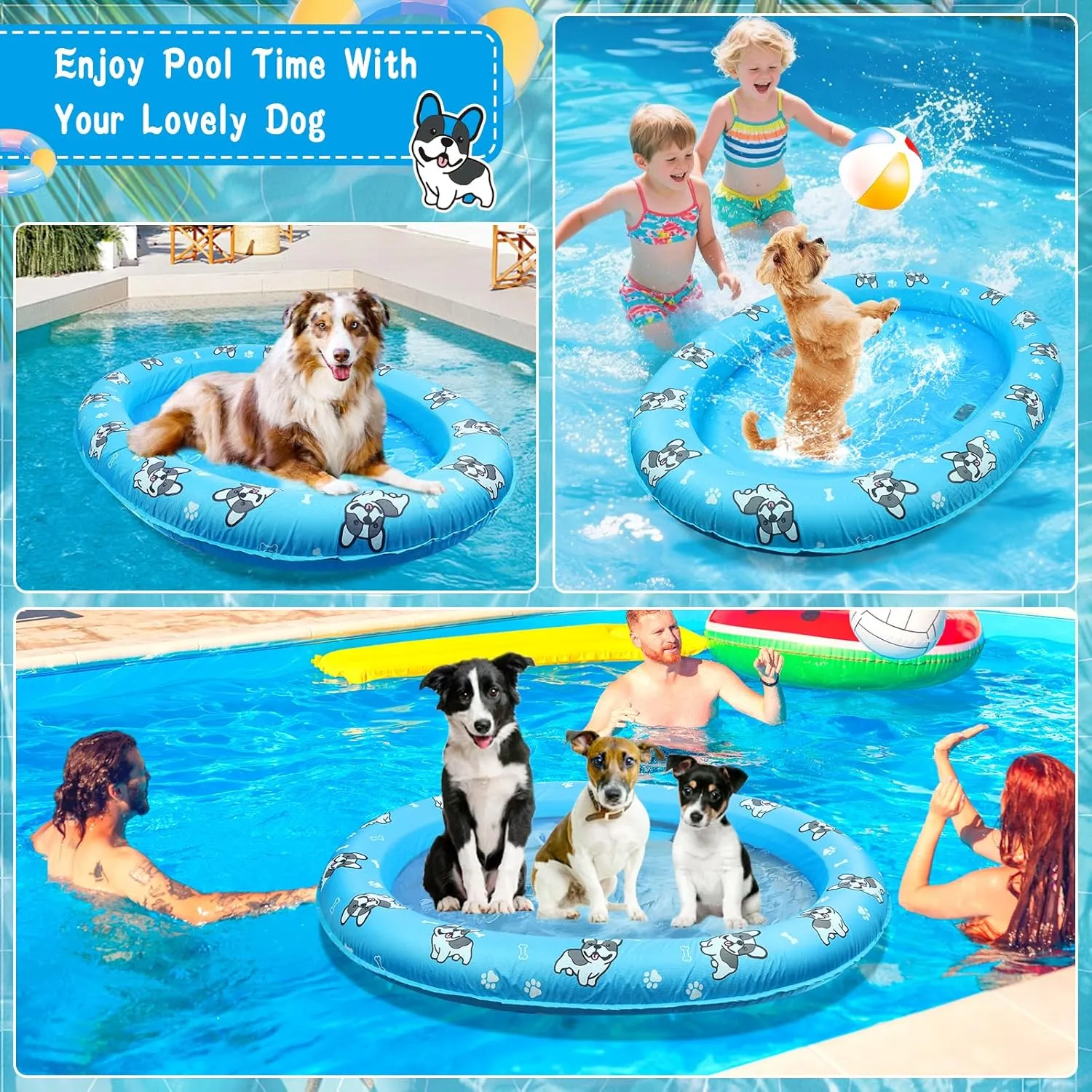 Inflatable Dog Pool Float, Puncture Proof Dog Float Raft for Pool Lake River, Dogs Floatie Boat Pet Float for Large Medium Small Dogs
