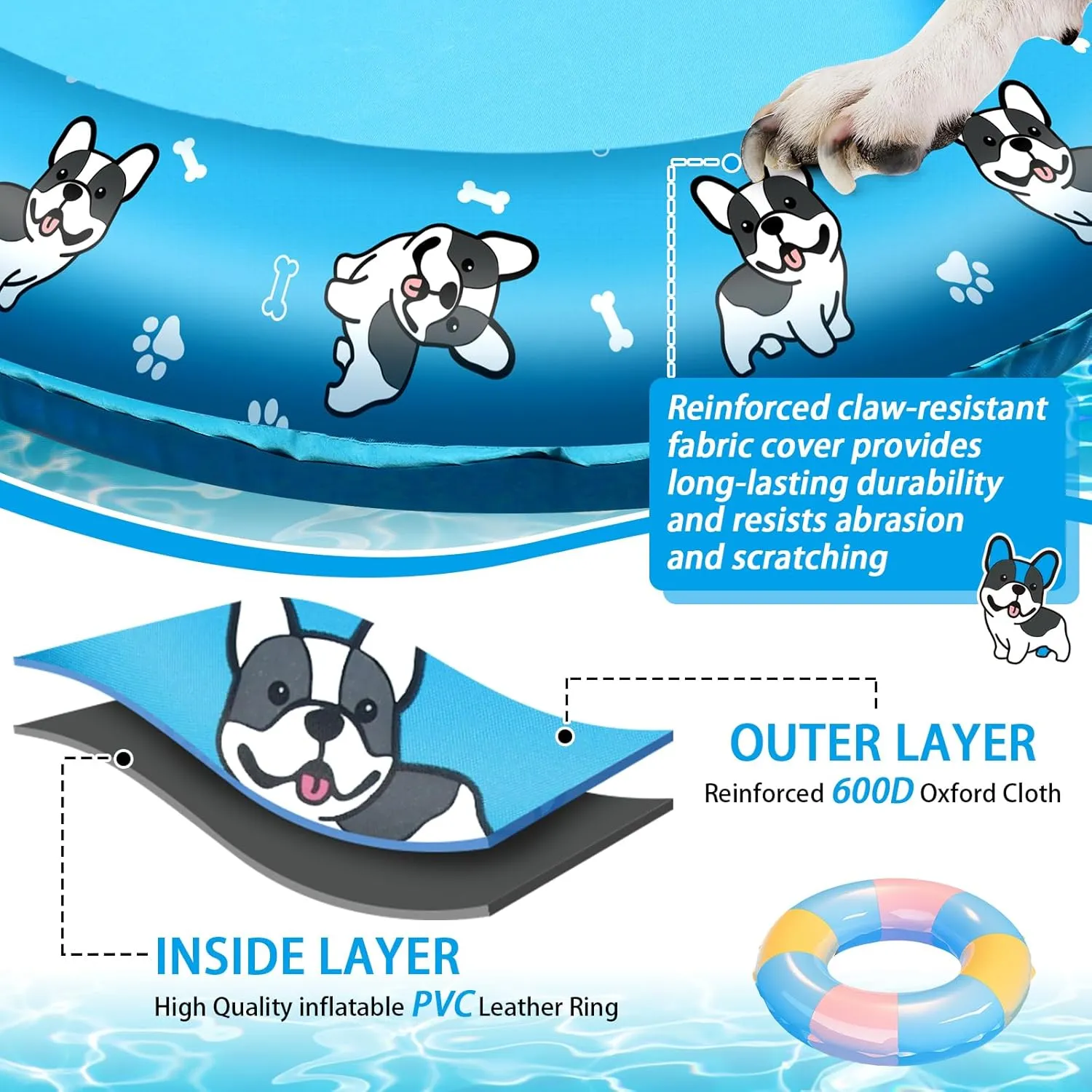 Inflatable Dog Pool Float, Puncture Proof Dog Float Raft for Pool Lake River, Dogs Floatie Boat Pet Float for Large Medium Small Dogs