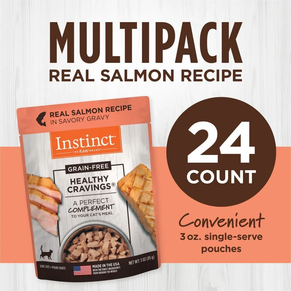 Instinct Healthy Cravings Natural Wet Cat Food Topper, Grain Free Recipe - Real Salmon, 3 oz. Pouches (Pack of 24)