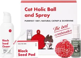 JAYU PET Cat Bundle -3-Step Cat Acne Care Kit & Cat Holic Ball and Spray, Hypoallergenic Cleanser for Feline Acne, Handmade Silvervine Ball (2.7 inch)& High Potency Catnip Spray (1fl.oz)