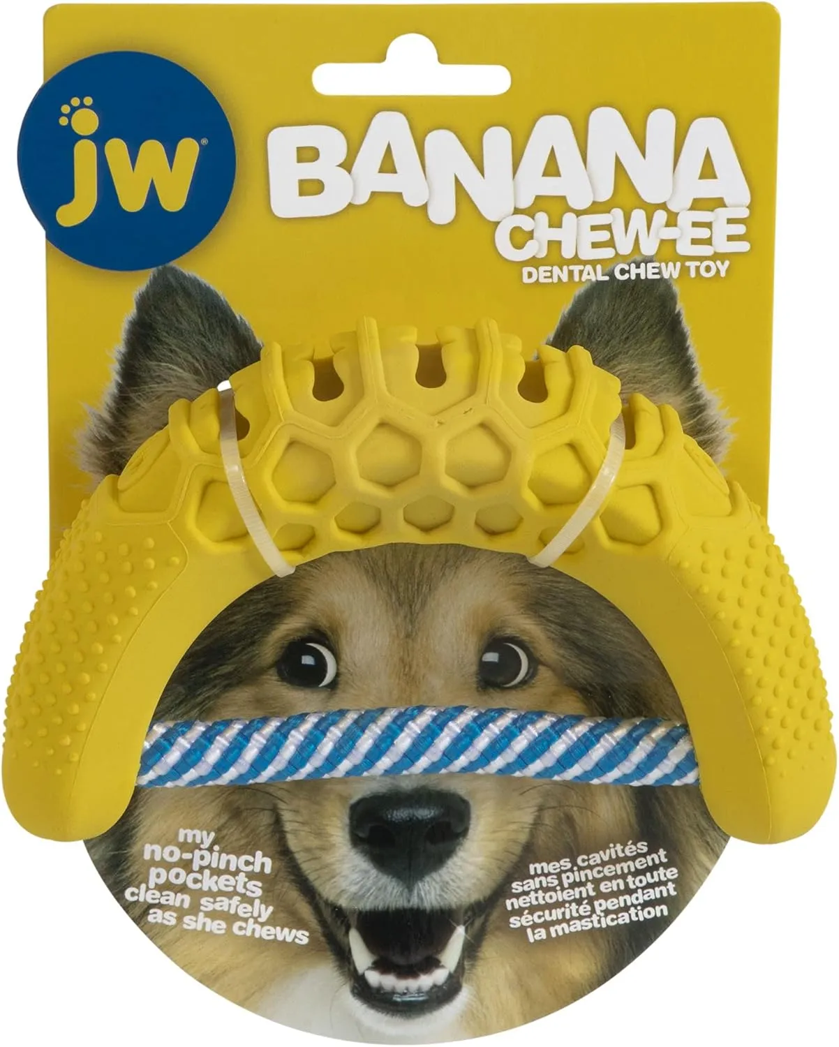 JW Pet CHEW-EE Dental Dog Chew Toy; Cleans Your Pet's Teeth and Gums As They Play; Add Their Favorite Flavors, Banana,Yellow