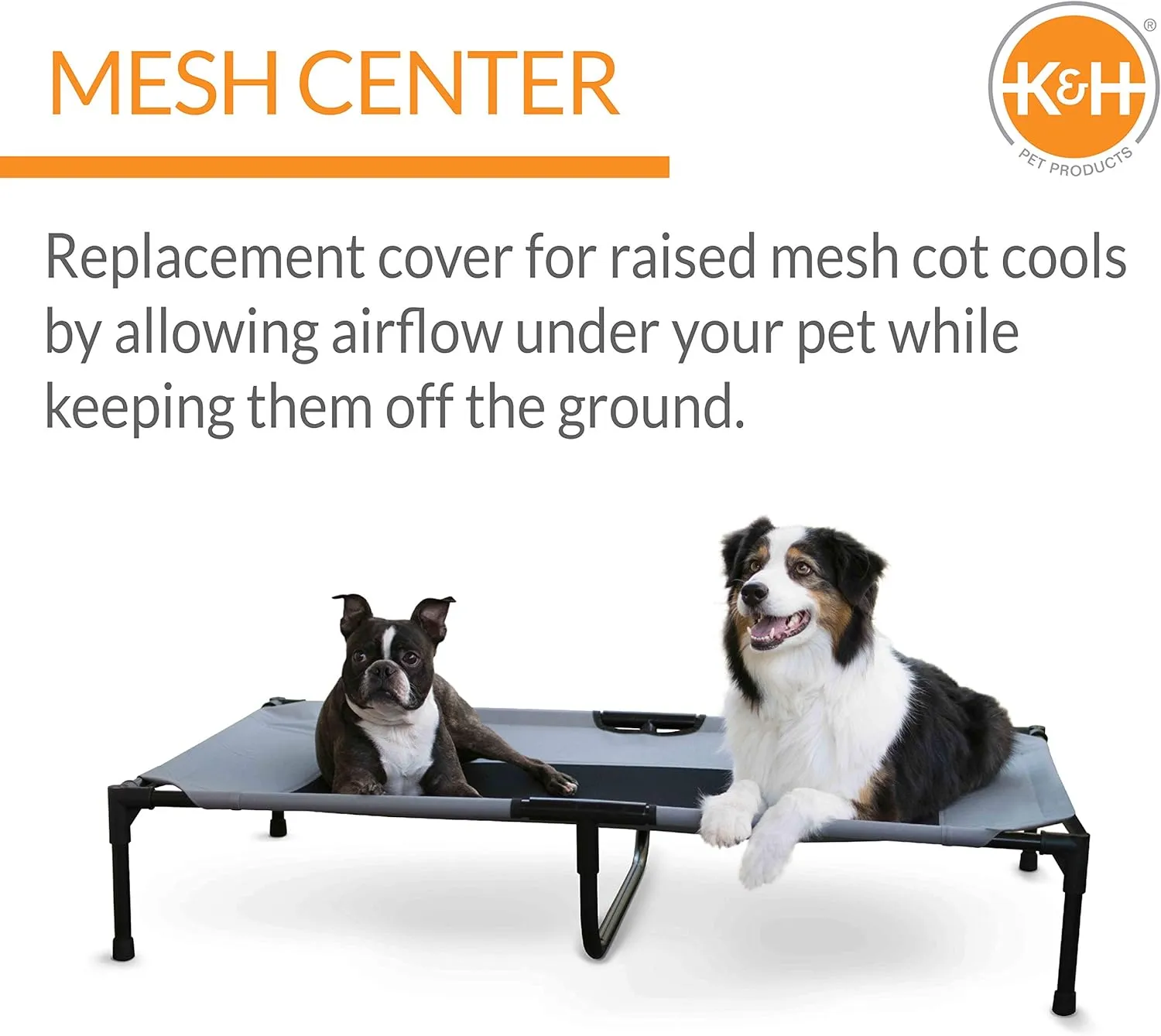 K&H Pet Products Dog Cot Replacement Cover, Designed to fit K&H XL Pet Cots (Sold Separately), Indoor Outdoor, Breathable Cooling Mesh Center, Machine Washable - Extra-Large 50 X 32in Gray