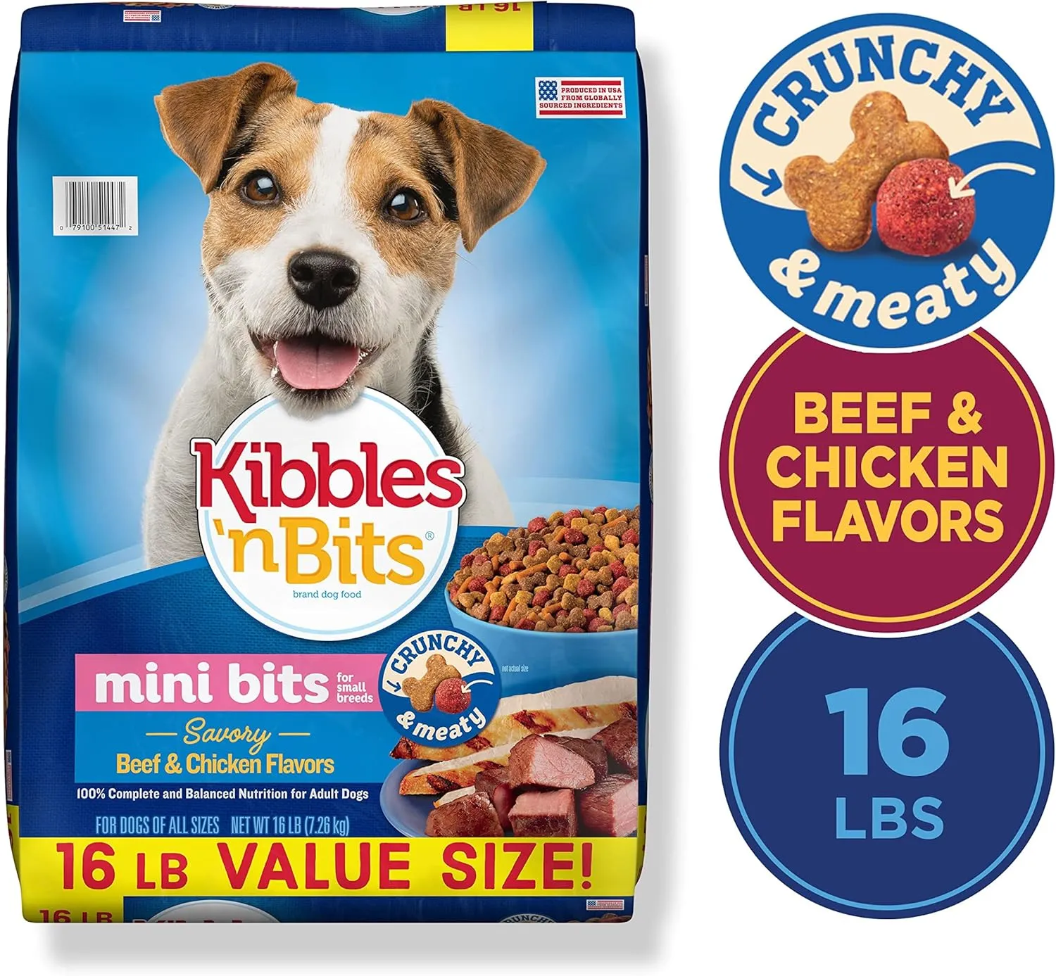 Kibbles 'N Bits Small Breed Mini Bits Savory Beef & Chicken Flavors Dog Food, 16-Pound(Pack of 1)
