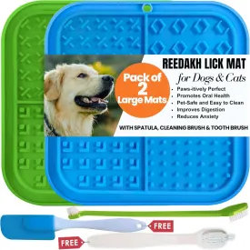 Large Licking Mats for Dogs and Cats, Slow Feeder Lick Pad with Suction Cups for Dog Training,Peanut Butter Licking Pad for Boredom Reducer (2 Lick Mats with Free Spatula, Tooth Brush, cleaning Brush)