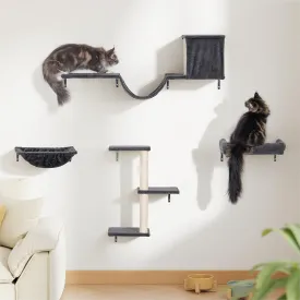 Large Wall Cat Shelves with Big Hammock for Adult Cats, 17in Perch, Cat Furniture Set for Indoor Active Pet Kitten, Scratch Post Tree, Drak Gray
