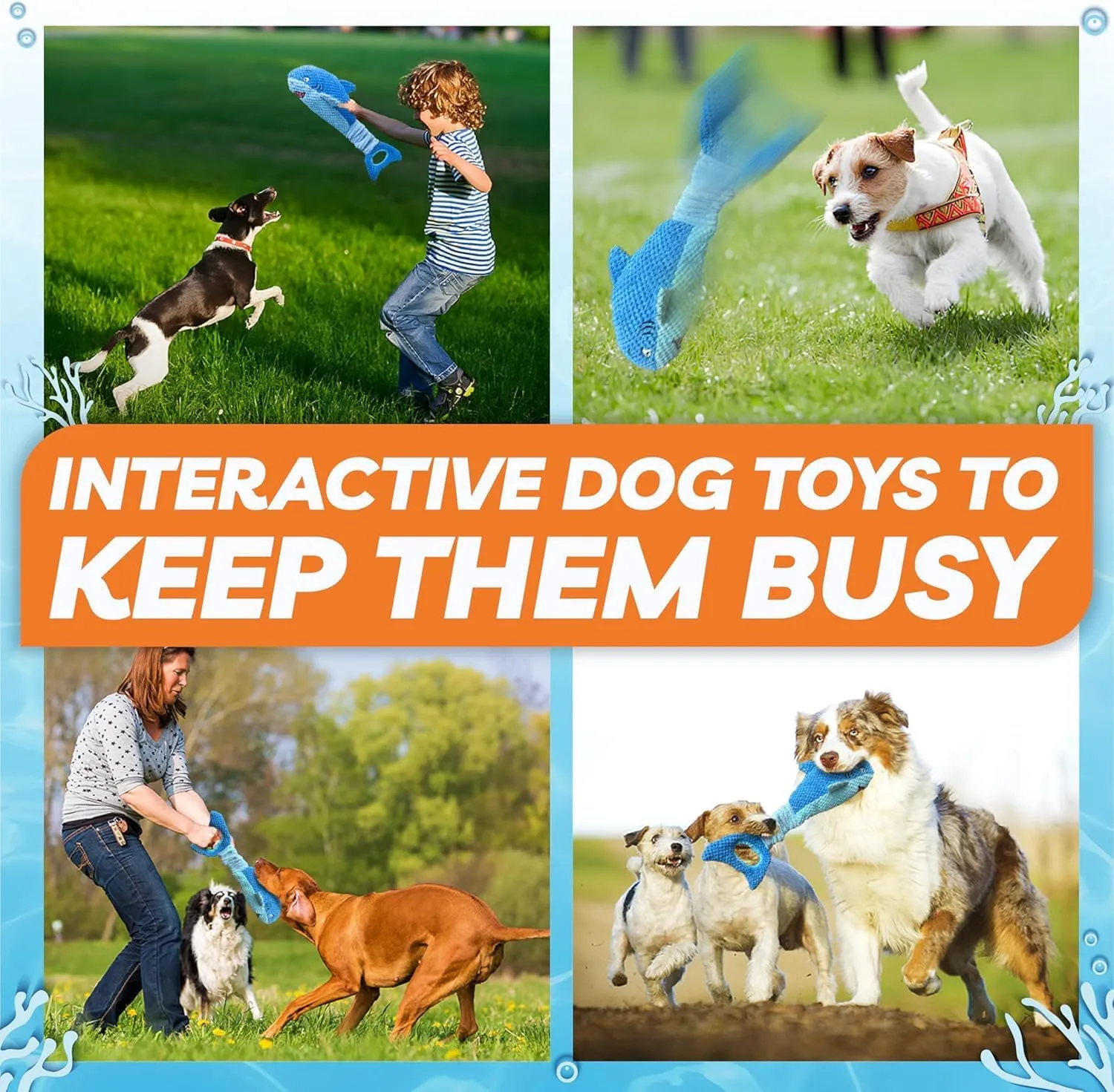 LEGEND SANDY Dog Toys for Aggressive Chewers, Large Dog Toys to Keep Them Busy, Interactive Squeaky Pet Toys, Tug of War, Crinkle Blue Shark