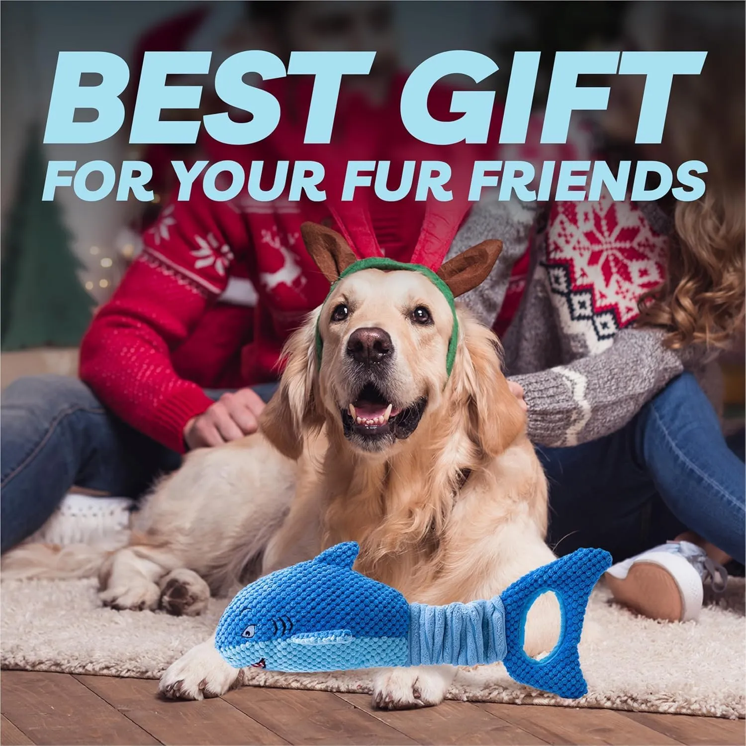 LEGEND SANDY Dog Toys for Aggressive Chewers, Large Dog Toys to Keep Them Busy, Interactive Squeaky Pet Toys, Tug of War, Crinkle Blue Shark