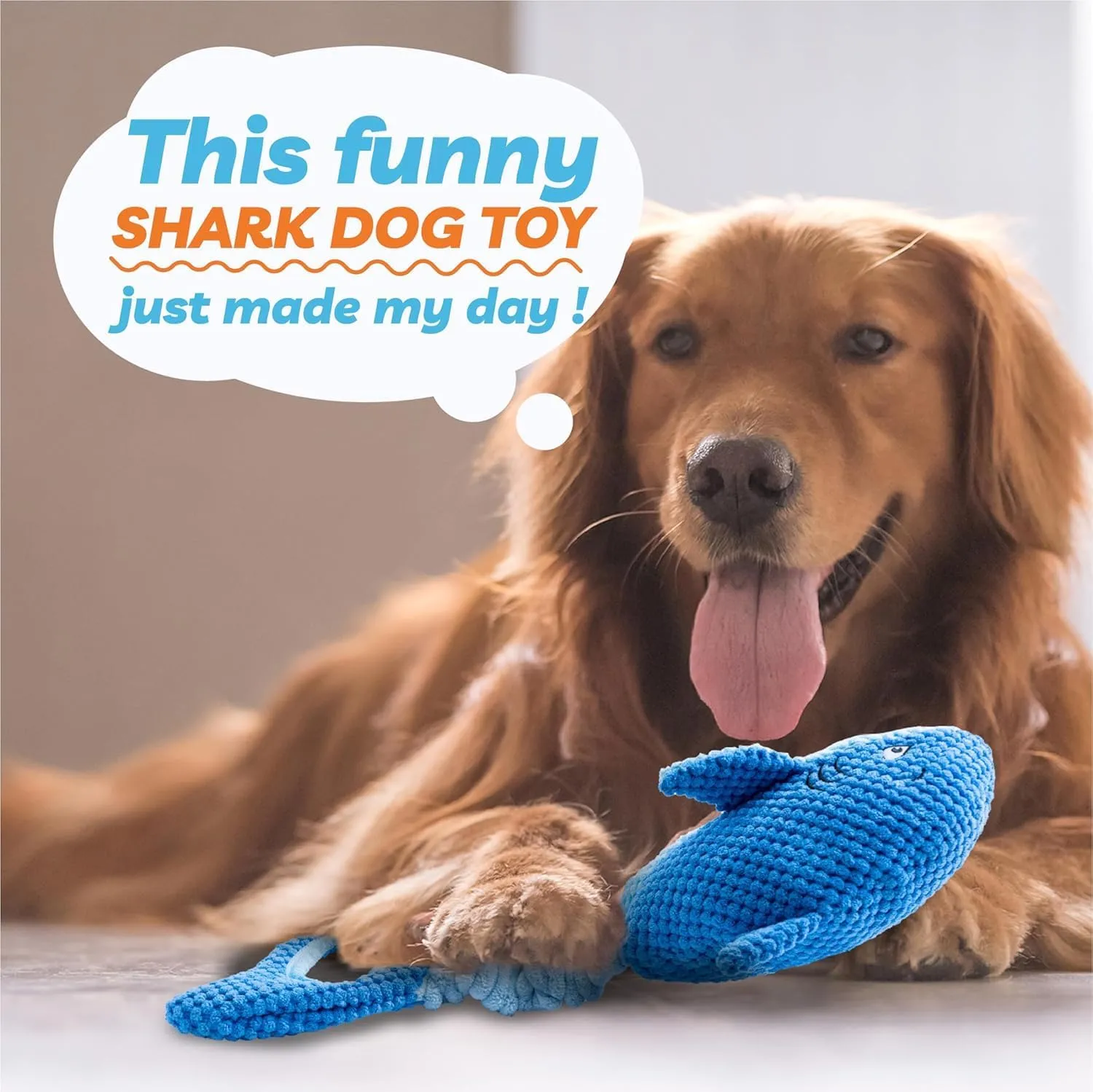 LEGEND SANDY Dog Toys for Aggressive Chewers, Large Dog Toys to Keep Them Busy, Interactive Squeaky Pet Toys, Tug of War, Crinkle Blue Shark