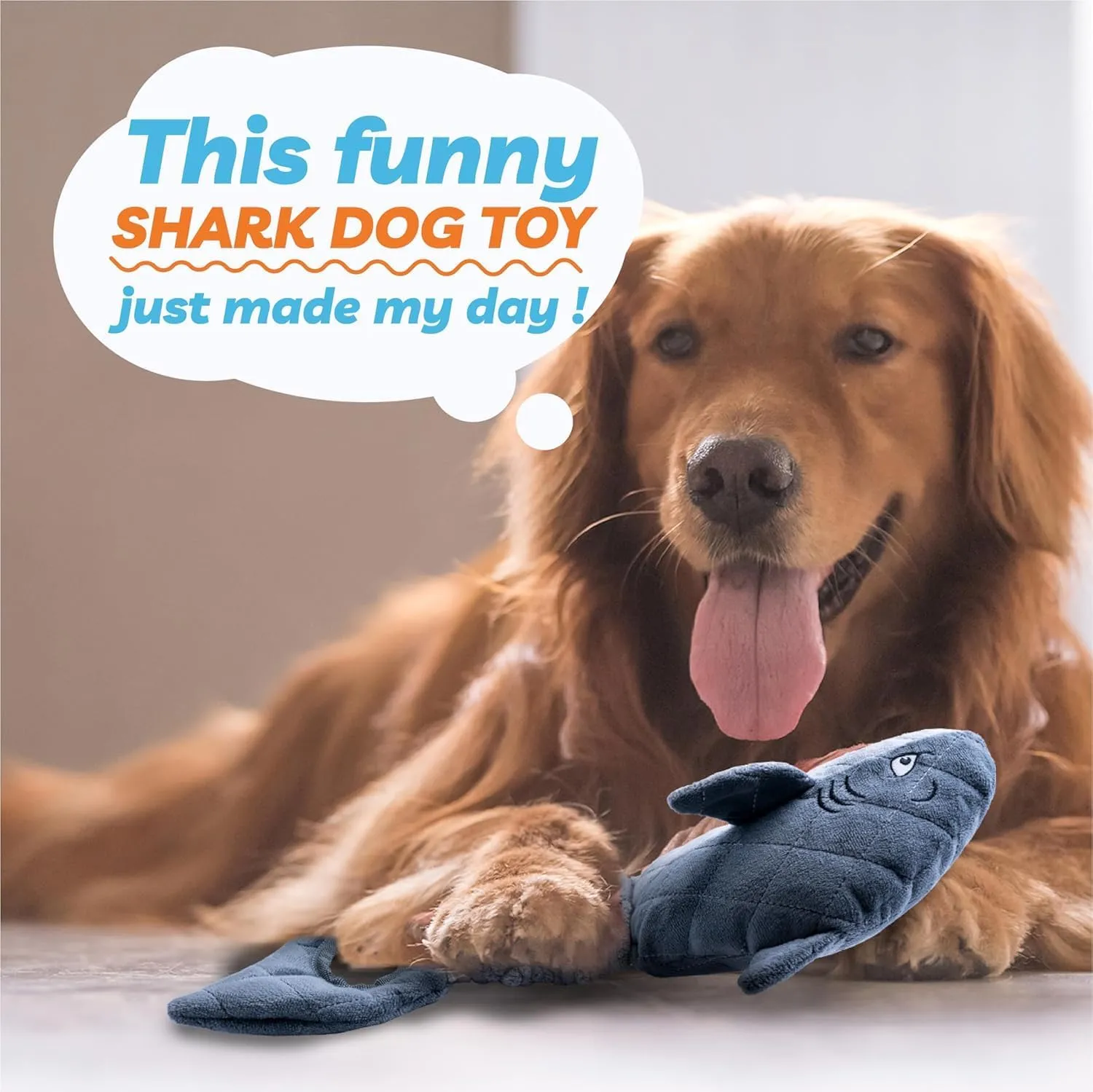 LEGEND SANDY Dog Toys for Aggressive Chewers, Large Dog Toys to Keep Them Busy, Interactive Squeaky Pet Toys, Tug of War, Crinkle Grey Shark