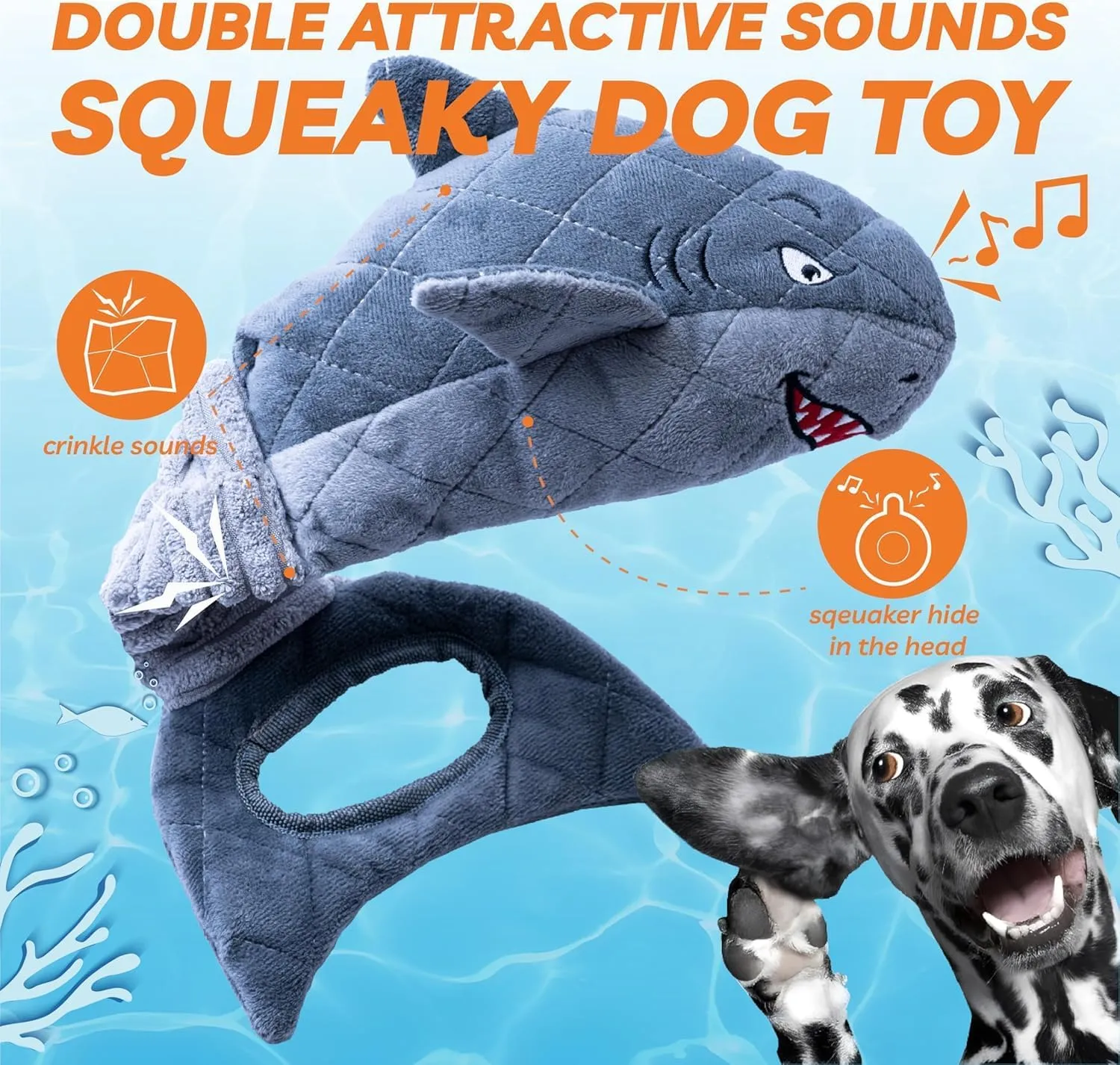 LEGEND SANDY Dog Toys for Aggressive Chewers, Large Dog Toys to Keep Them Busy, Interactive Squeaky Pet Toys, Tug of War, Crinkle Grey Shark