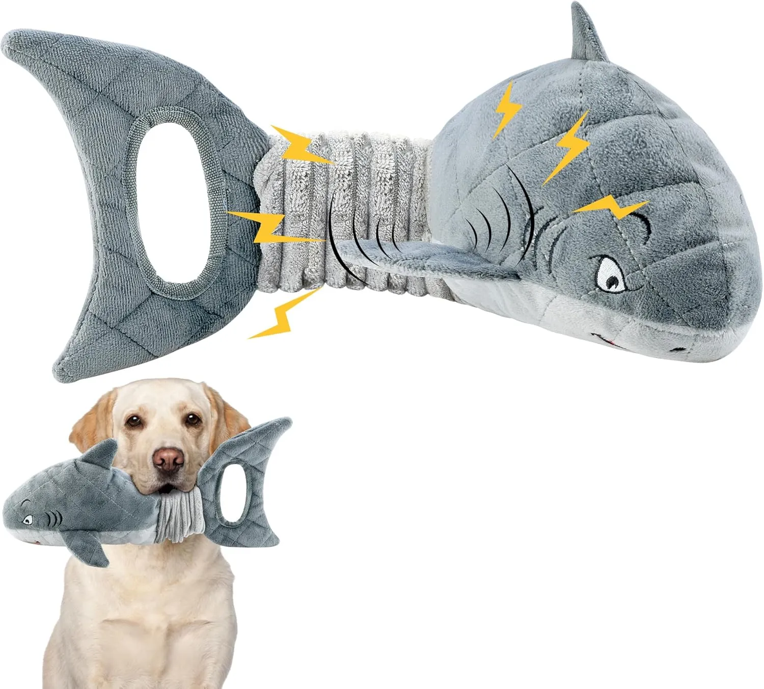 LEGEND SANDY Dog Toys for Aggressive Chewers, Large Dog Toys to Keep Them Busy, Interactive Squeaky Pet Toys, Tug of War, Crinkle Grey Shark
