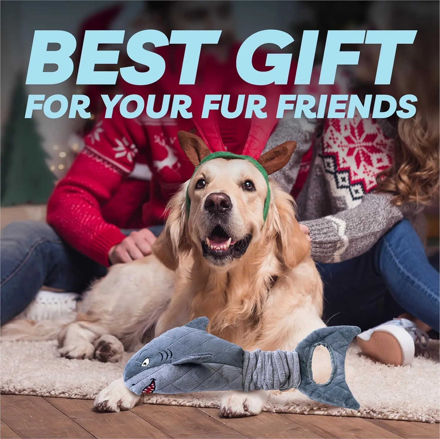 LEGEND SANDY Dog Toys for Aggressive Chewers, Large Dog Toys to Keep Them Busy, Interactive Squeaky Pet Toys, Tug of War, Crinkle Grey Shark