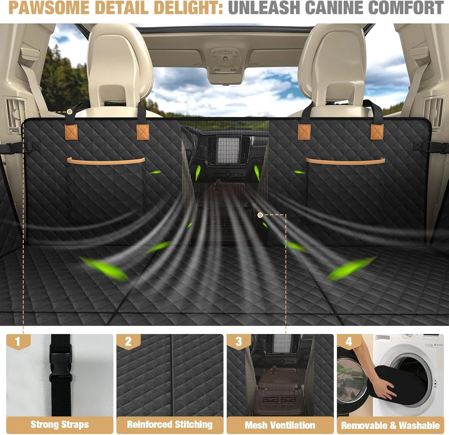 Lekereise Back Seat Extender for Dogs - Dog Car Seat Cover for Back Seat, Hard Bottom Dog Hammock for Car, Camping Air Mattress, Hammock Travel Bed for Car SUV Truck (Black)