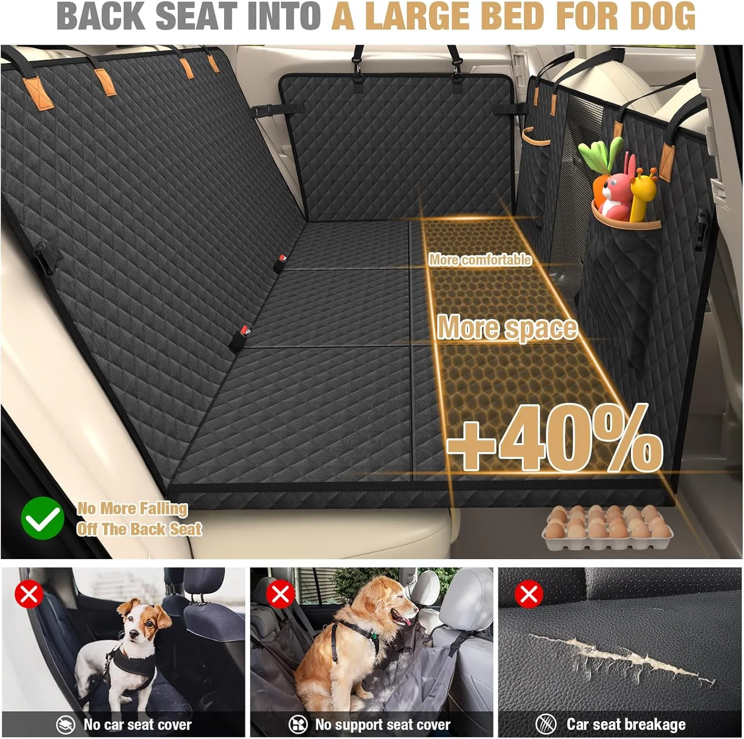 Lekereise Back Seat Extender for Dogs - Dog Car Seat Cover for Back Seat, Hard Bottom Dog Hammock for Car, Camping Air Mattress, Hammock Travel Bed for Car SUV Truck (Black)