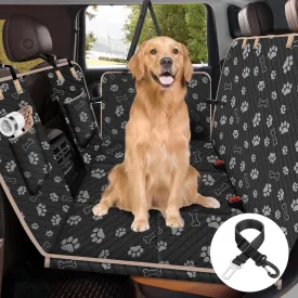 Lekereise Dog Car Seat Cover for Back Seat,Hard Bottom Dog Hammock for Car,Camping Air Mattress, Hammock Travel Bed for Car SUV Truck (Black Print)