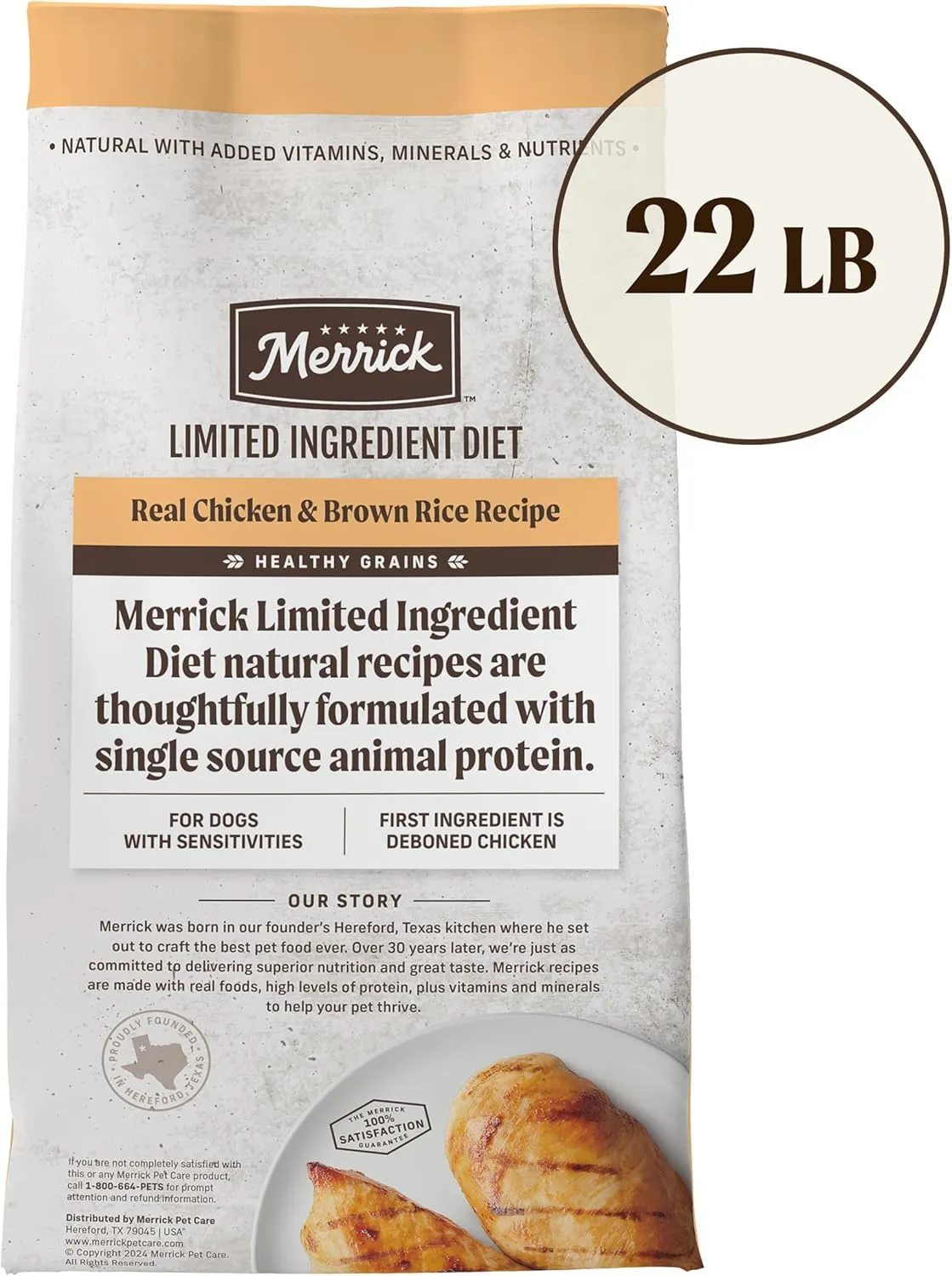 Merrick Limited Ingredient Diet Premium and Natural Kibble with Healthy Grains Chicken and Brown Rice Dog Food - 22.0 lb. Bag