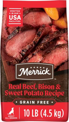 Merrick Premium Grain Free Dry Adult Dog Food, Wholesome And Natural Kibble With Beef, Bison And Sweet Potato - 10.0 lb. Bag