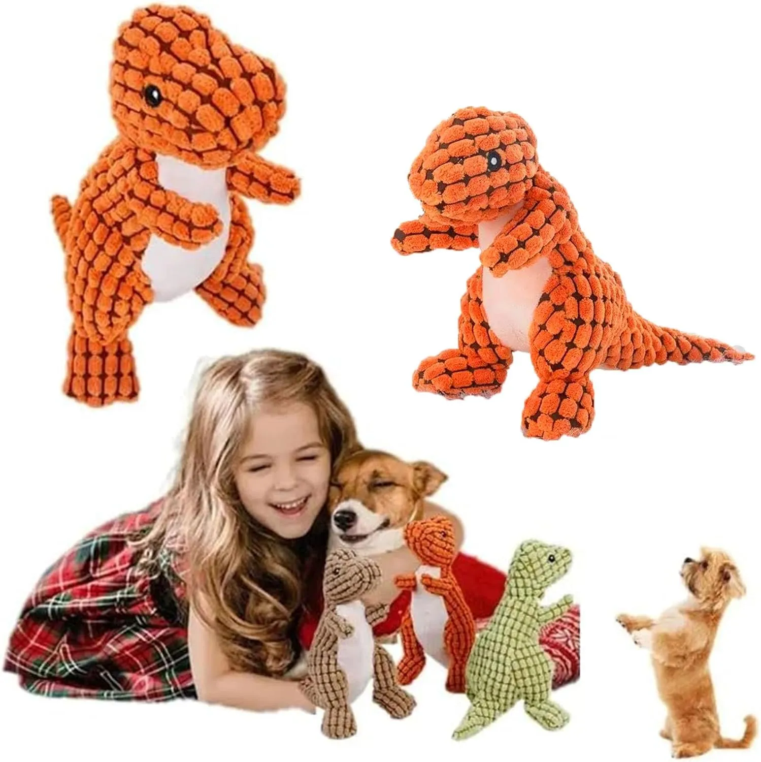 Meyufave Pet Plush Toy Squeaky Dog Toy Dinosaur Bite Resistant Tooth Grinding Soundmaking Dog Chew Toys for Puppy, Small, Middle, Big Dogs (Dinosaur)