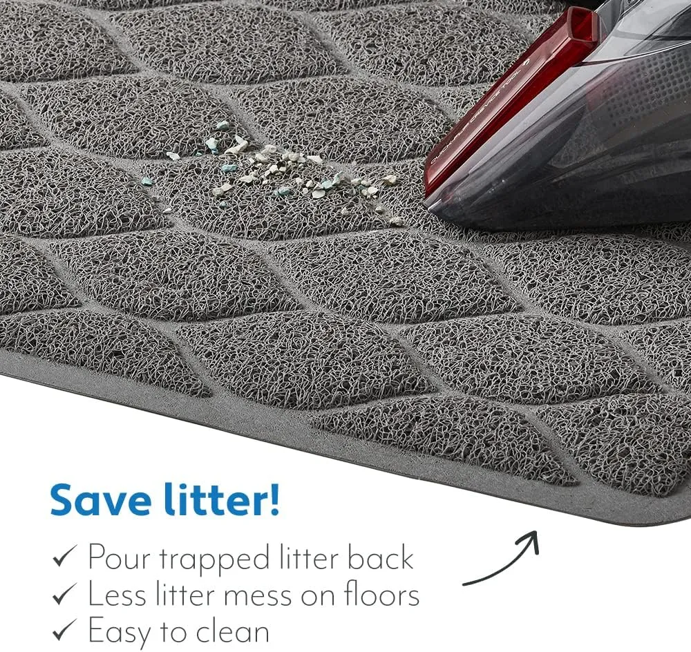 Mighty Monkey Waterproof BPA Free Cat Litter Box Trapping Mat, Easy Clean Floors, Textured Backing, Soft on Sensitive Kitty Paws, Cats Accessories, Less Waste, Stays in Place, 35x23, Slate Gray