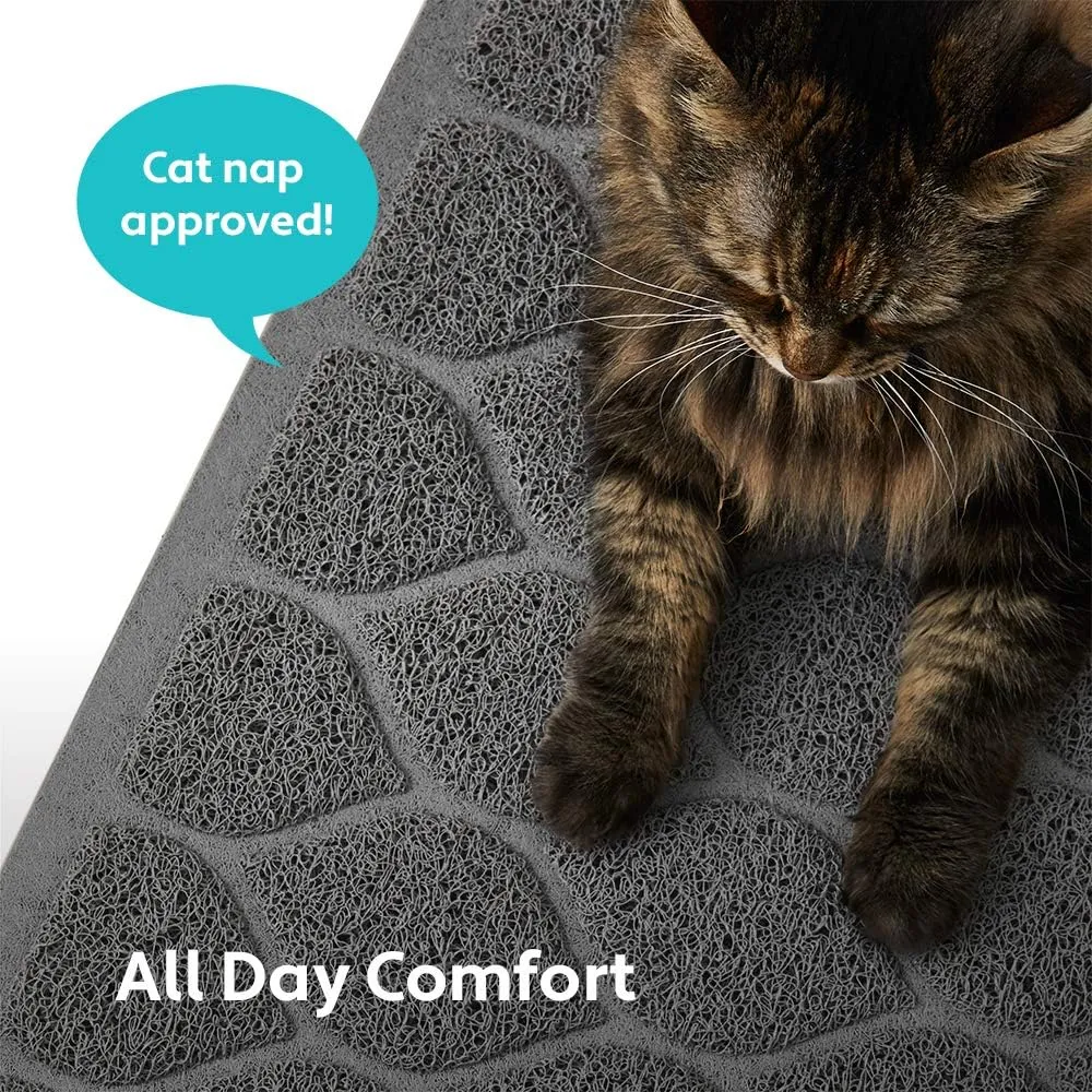 Mighty Monkey Waterproof BPA Free Cat Litter Box Trapping Mat, Easy Clean Floors, Textured Backing, Soft on Sensitive Kitty Paws, Cats Accessories, Less Waste, Stays in Place, 35x23, Slate Gray