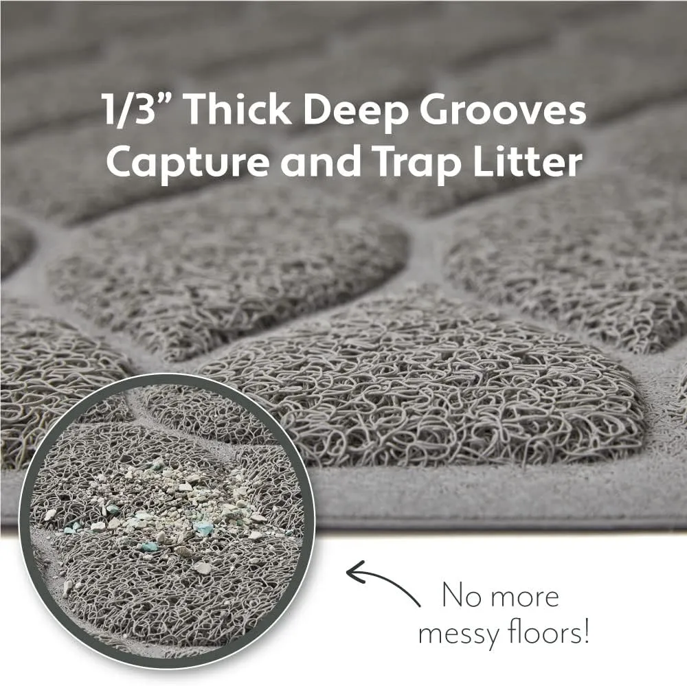 Mighty Monkey Waterproof BPA Free Cat Litter Box Trapping Mat, Easy Clean Floors, Textured Backing, Soft on Sensitive Kitty Paws, Cats Accessories, Less Waste, Stays in Place, 35x23, Slate Gray