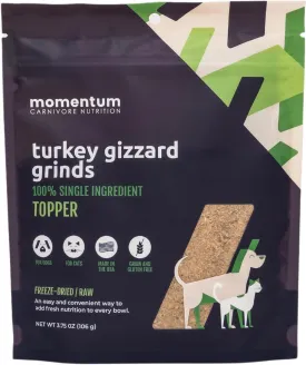 Momentum Carnivore Nutrition Freeze-Dried Turkey Gizzard Pet Food Topper  Single-Ingredient, All-Natural Topper  High-Protein for Dogs and Cats, Grain-Free and Made in The USA (3.75 oz Bag)