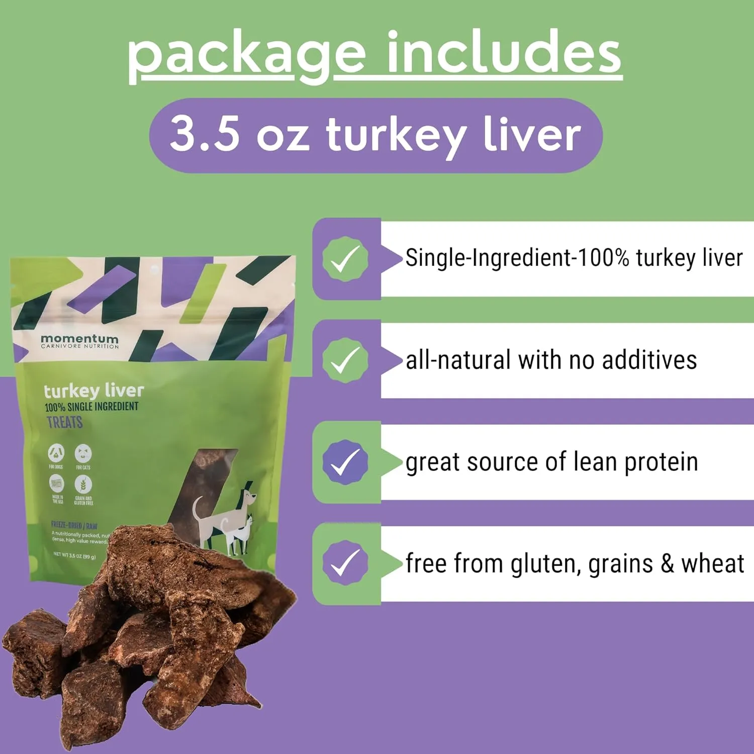 Momentum Carnivore Nutrition Freeze-Dried Turkey Liver Dog Treats  Single-Ingredient, Dog & Cat Treats  High-Protein, Grain-Free 3.5 oz Pack