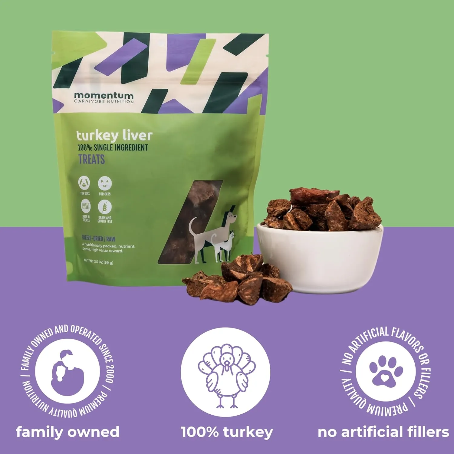 Momentum Carnivore Nutrition Freeze-Dried Turkey Liver Dog Treats  Single-Ingredient, Dog & Cat Treats  High-Protein, Grain-Free 3.5 oz Pack