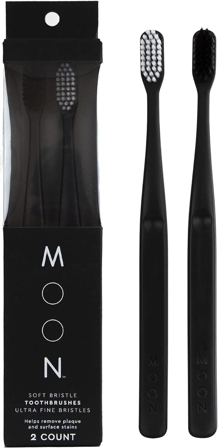 MOON Soft Bristle Toothbrush 2-Pack - Extra Soft Toothbrushes for Adults, Sensitive Gums & Teeth-Friendly - 720 Tapered Ultra-Fine Bristles per Brush for Gentle Deep Cleaning (2 Pack)
