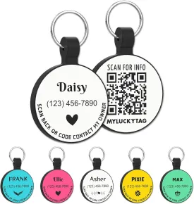 MYLUCKYTAG Personalized Pet ID Tags Dog Tags - Silent Silicone QR Code ID Tags - Pet Online Profile - Send Pet Location Alert Email When Scanning, Custom Text Pro,white