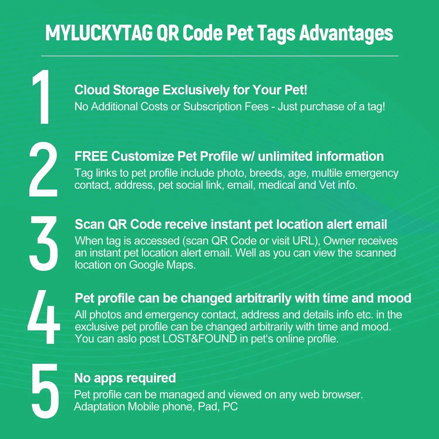 MYLUCKYTAG Personalized Pet ID Tags Dog Tags - Silent Silicone QR Code ID Tags - Pet Online Profile - Send Pet Location Alert Email When Scanning, Custom Text Pro,white