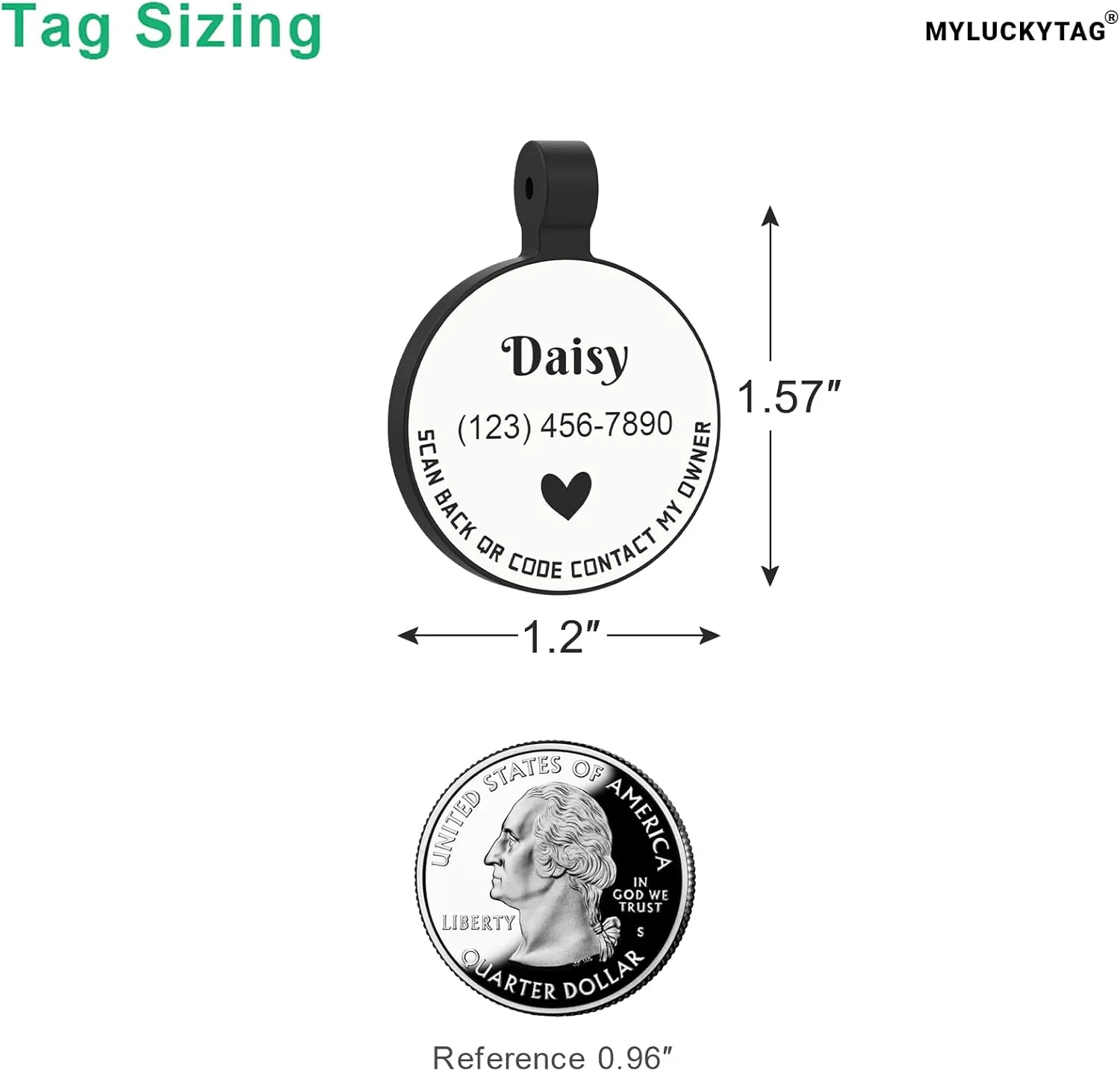 MYLUCKYTAG Personalized Pet ID Tags Dog Tags - Silent Silicone QR Code ID Tags - Pet Online Profile - Send Pet Location Alert Email When Scanning, Custom Text Pro,white