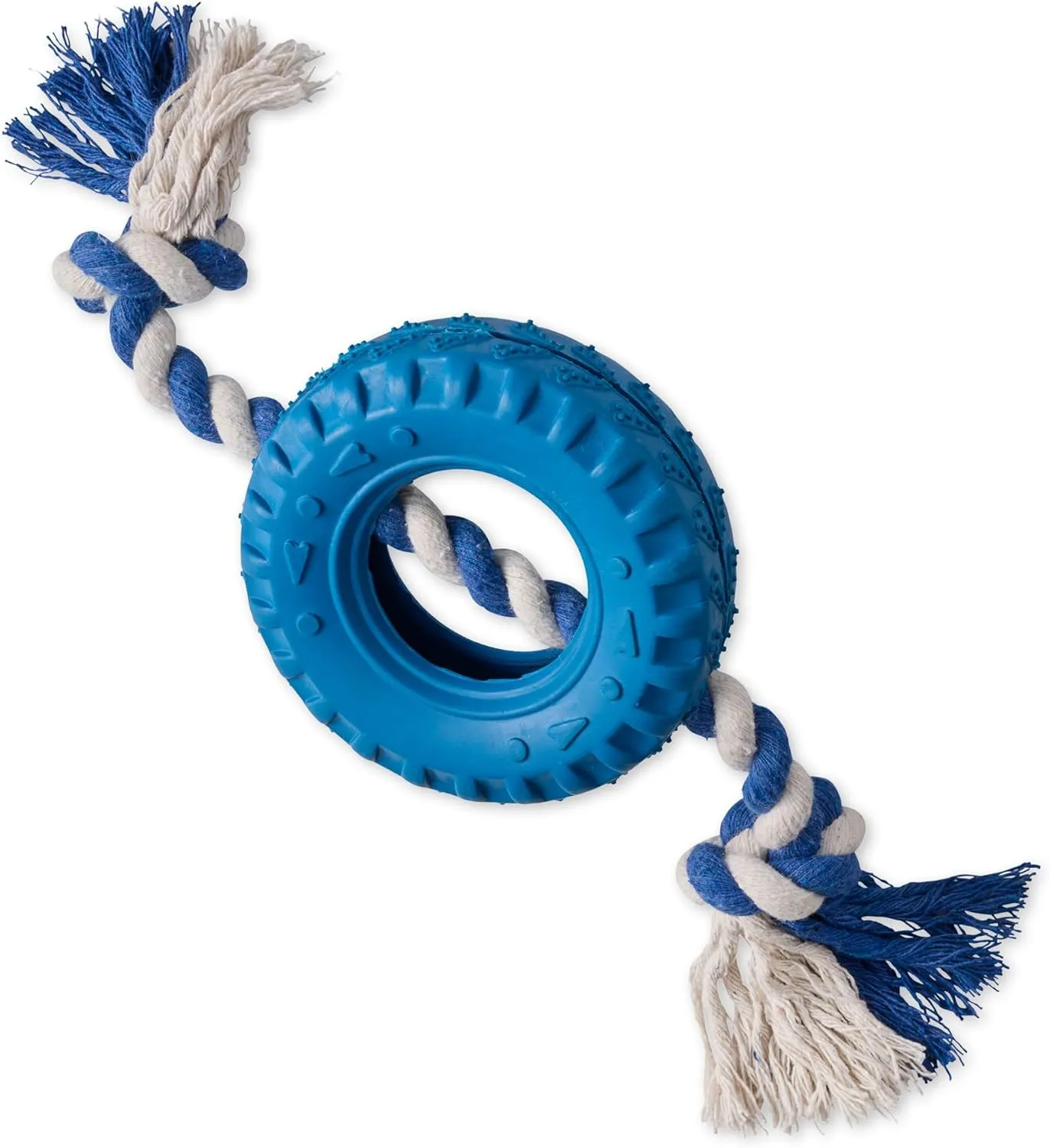 Natural Rubber Tire and Organic Cotton Rope Pull and Chew Dog Toy for All Pet Breeds, Blue, One Size