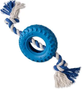 Natural Rubber Tire and Organic Cotton Rope Pull and Chew Dog Toy for All Pet Breeds, Blue, One Size