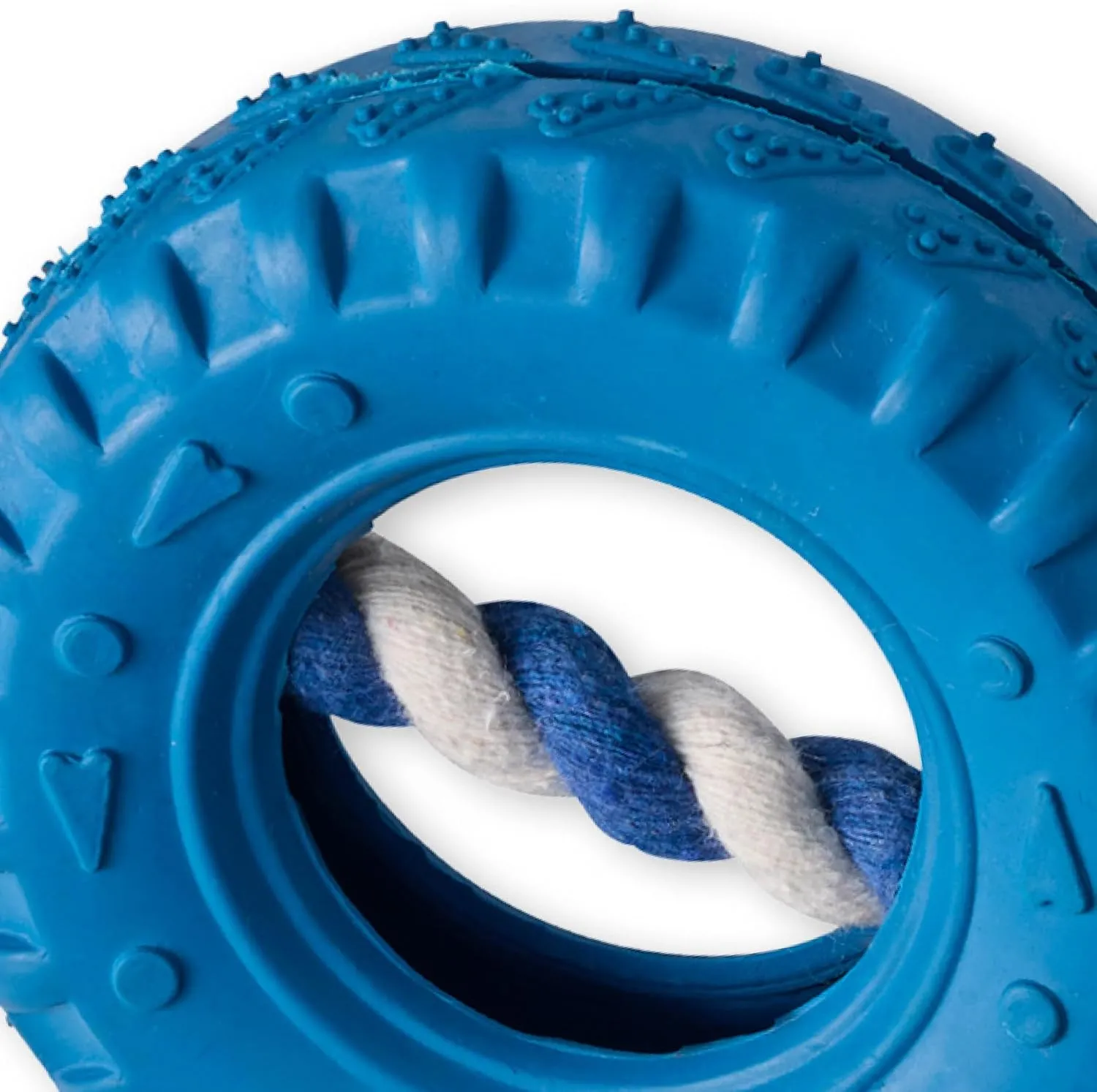 Natural Rubber Tire and Organic Cotton Rope Pull and Chew Dog Toy for All Pet Breeds, Blue, One Size