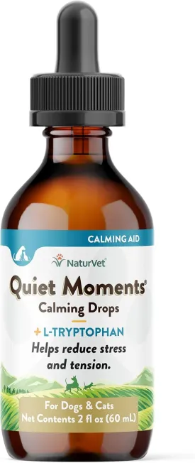 NaturVet Quiet Moments Calming Drops for Cats & Dogs  Helps Reduce Pet Stress, Promotes Relaxation  Dog Supplement, Cat Supplement Includes L-Tryptophan, Ginger, Chamomile  2 Oz.