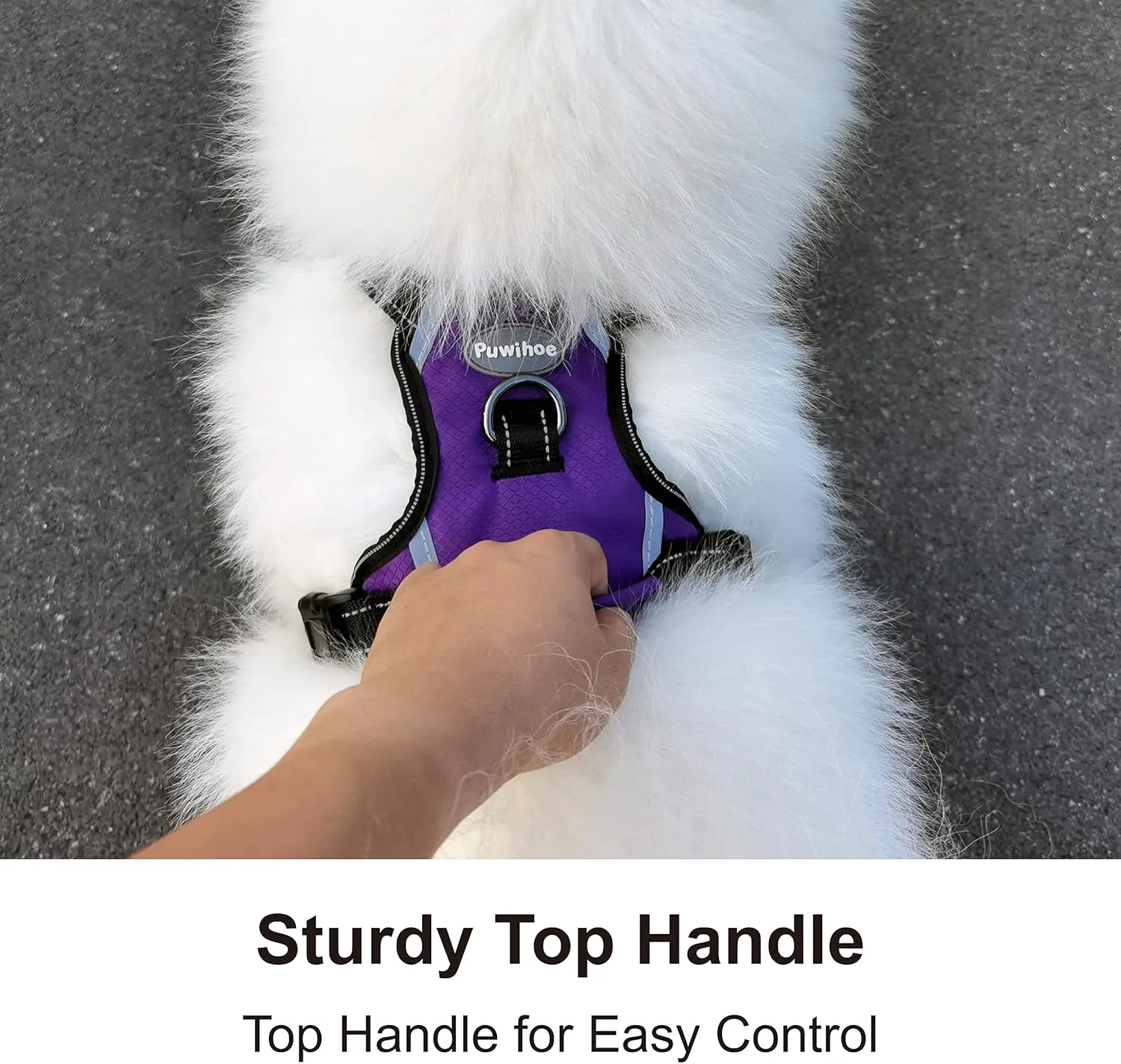 No Pull Dog Harness, Reflective Walking Dog Harness with Easy Control Handle and Front & Back Clips,Adjustable Breathable Soft Padded Dog Vest Harness for Large Medium Small Dogs,Purple,XL