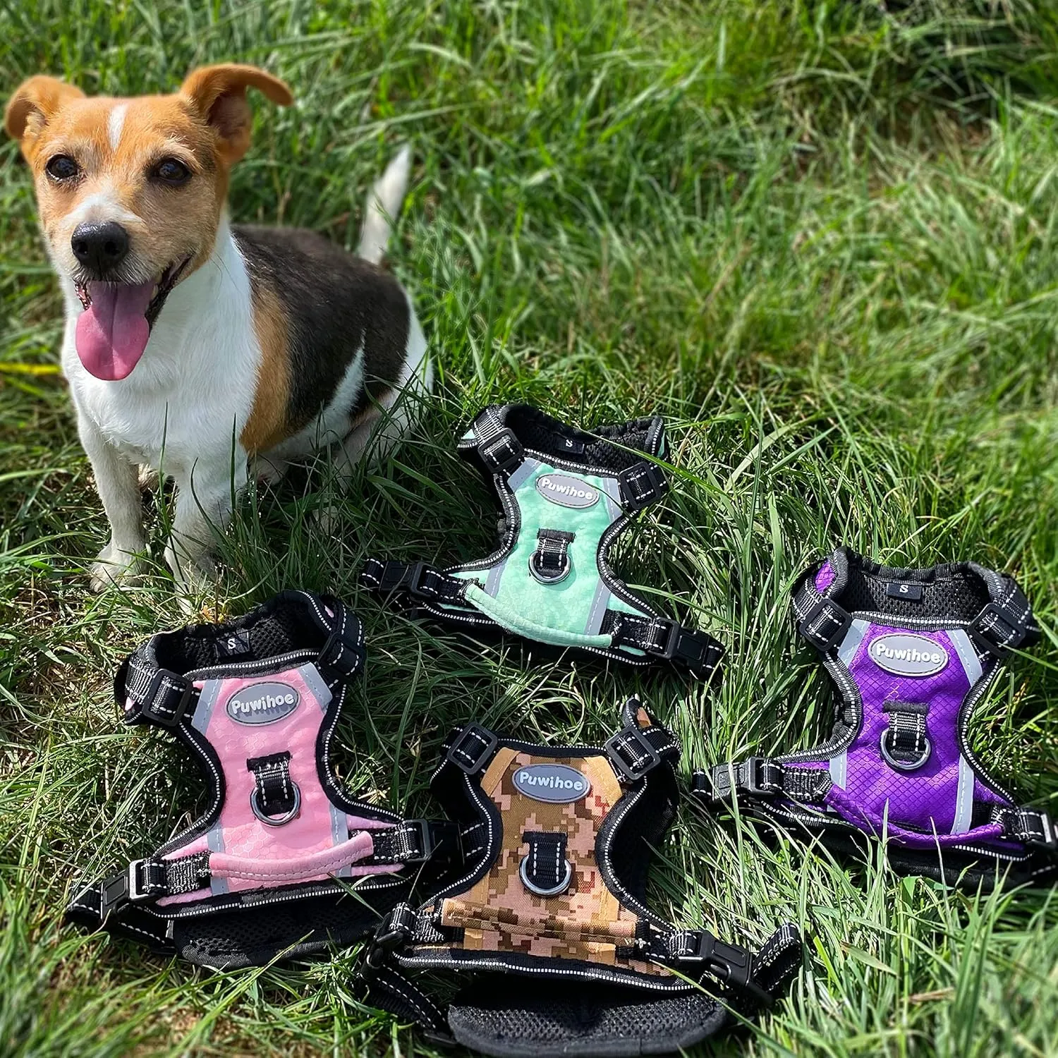 No Pull Dog Harness, Reflective Walking Dog Harness with Easy Control Handle and Front & Back Clips,Adjustable Breathable Soft Padded Dog Vest Harness for Large Medium Small Dogs,Purple,XL