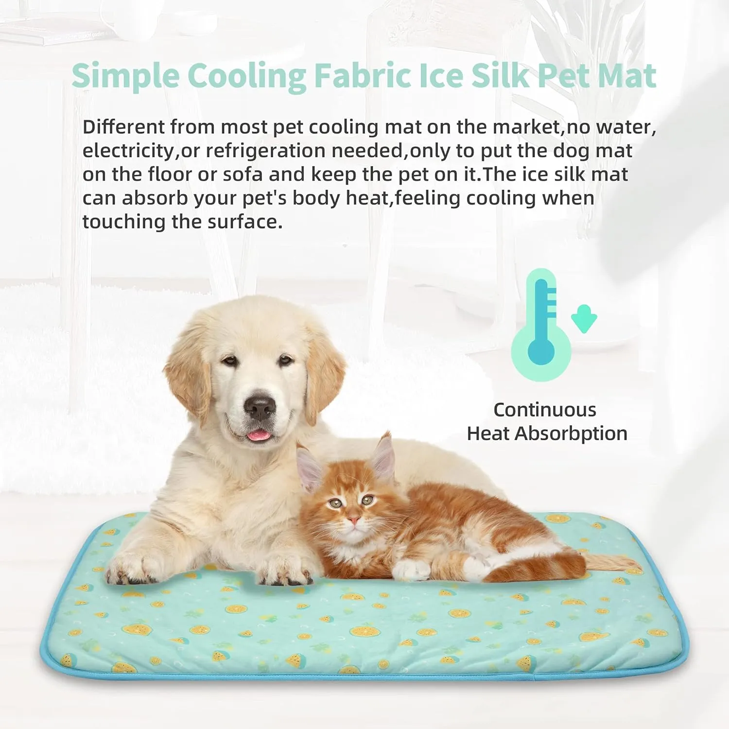 NWK Pet Cooling Mat -20 X 16 Ice Silk Cooling Mat for Dogs & Cats Portable & Washable Pet Cooling Blanket, Car Seats, Beds for Summer (Green Fruit, Small)
