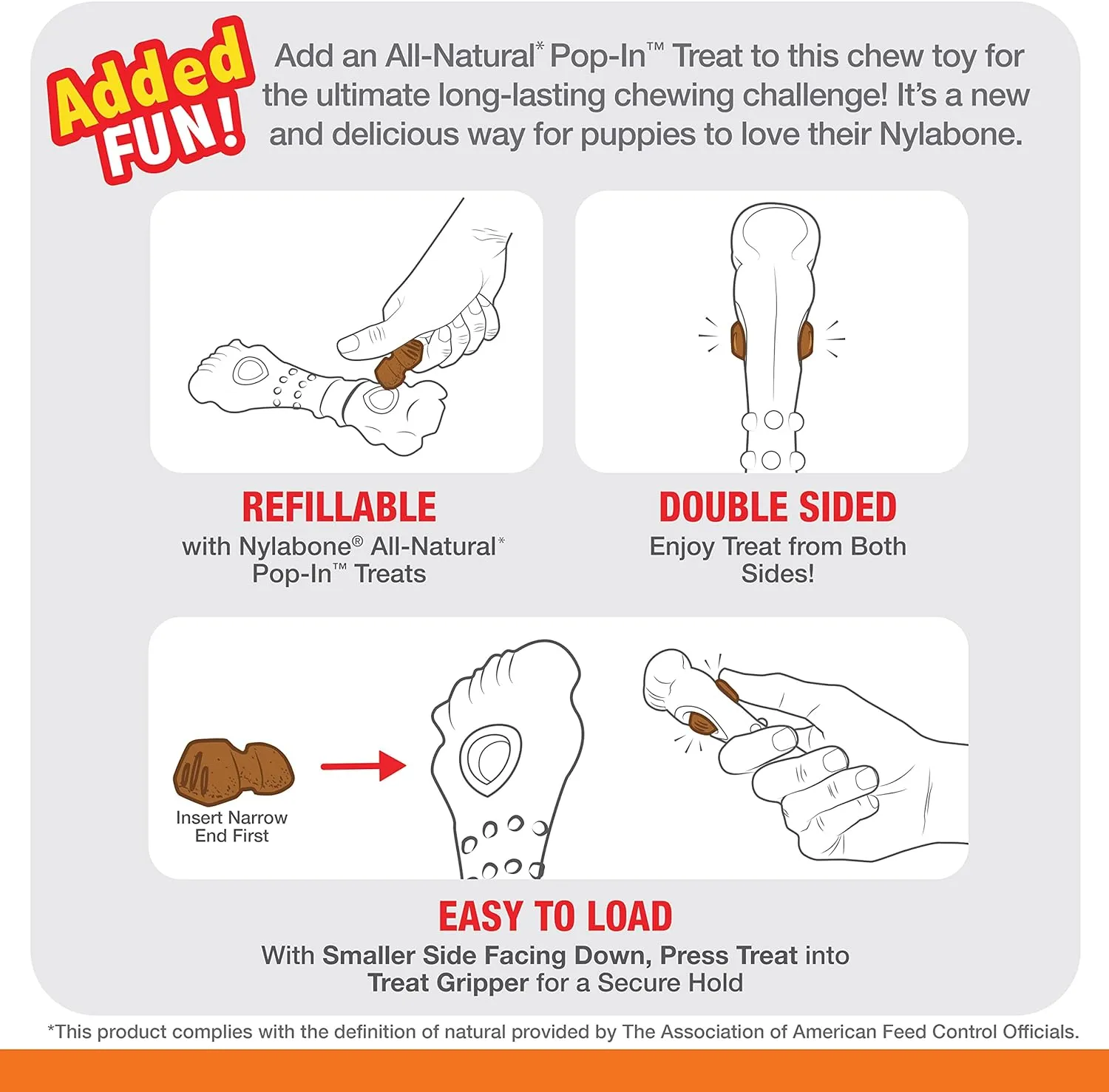 Nylabone Power Chew Knuckle Bone Pop-in Treat-Toy with Refills, Treat Dispensing Pouch Toys for Dogs, Chicken Flavor, Medium - Up to 35 lbs, 2 Pack