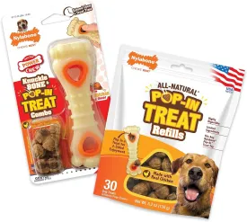 Nylabone Power Chew Knuckle Bone Pop-in Treat-Toy with Refills, Treat Dispensing Pouch Toys for Dogs, Chicken Flavor, Medium - Up to 35 lbs, 2 Pack