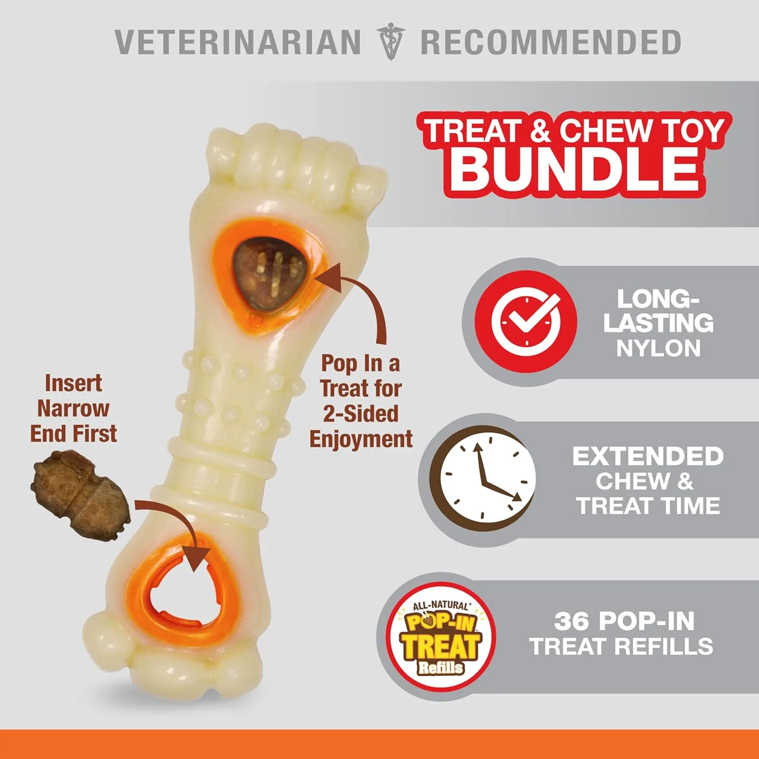 Nylabone Power Chew Knuckle Bone Pop-in Treat-Toy with Refills, Treat Dispensing Pouch Toys for Dogs, Chicken Flavor, Medium - Up to 35 lbs, 2 Pack
