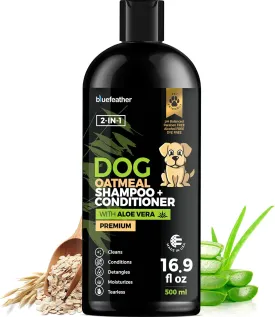 Oatmeal 2 in 1 Dog Shampoo and Conditioner for Dry Itchy Sensitive Skin - Moisturizing Hypoallergenic Shampoo - Oatmeal Wash with Aloe for Any Pet Dog Puppy or Cat 16.9 Fl Oz (Pack of 1)