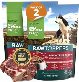 Only Natural Pet Raw Toppers Freeze Dried Beef and Tripe Recipe - Protein Packed, Great Tasting Freeze Dried Raw Food Topper for Dogs - 5.5 OZ Bag 2 Pack