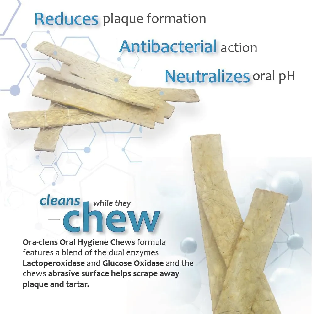 Oral Hygiene Chews for Small Dogs - Cleans Teeth and Freshens Breathe - Coated with Enzymes - Prevents Plaque & Bacteria Build Up - 30 Chews