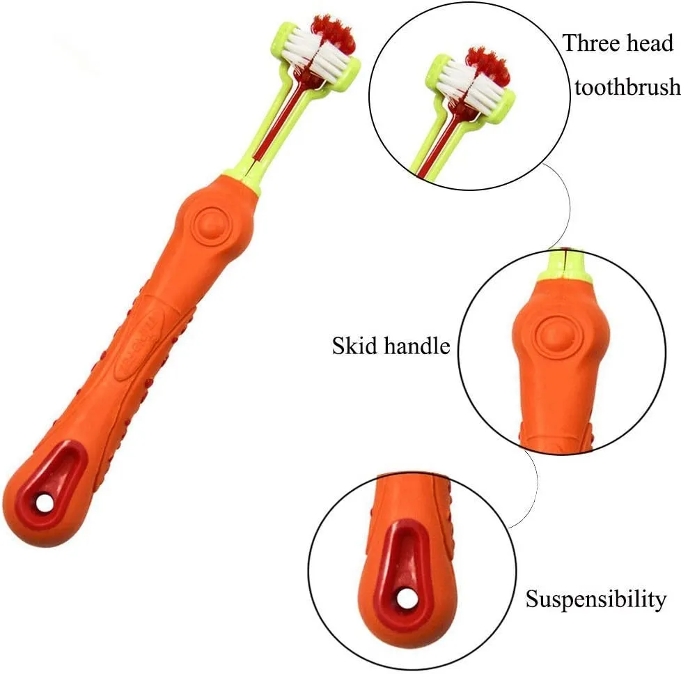 Orgrimmar 2 PCS 3-Sided Pet Toothbrush Dog Toothbrush Removing Bad Breath Tartar Cleaning Mouth Pet Dental Care Cat Cleaning Mouth