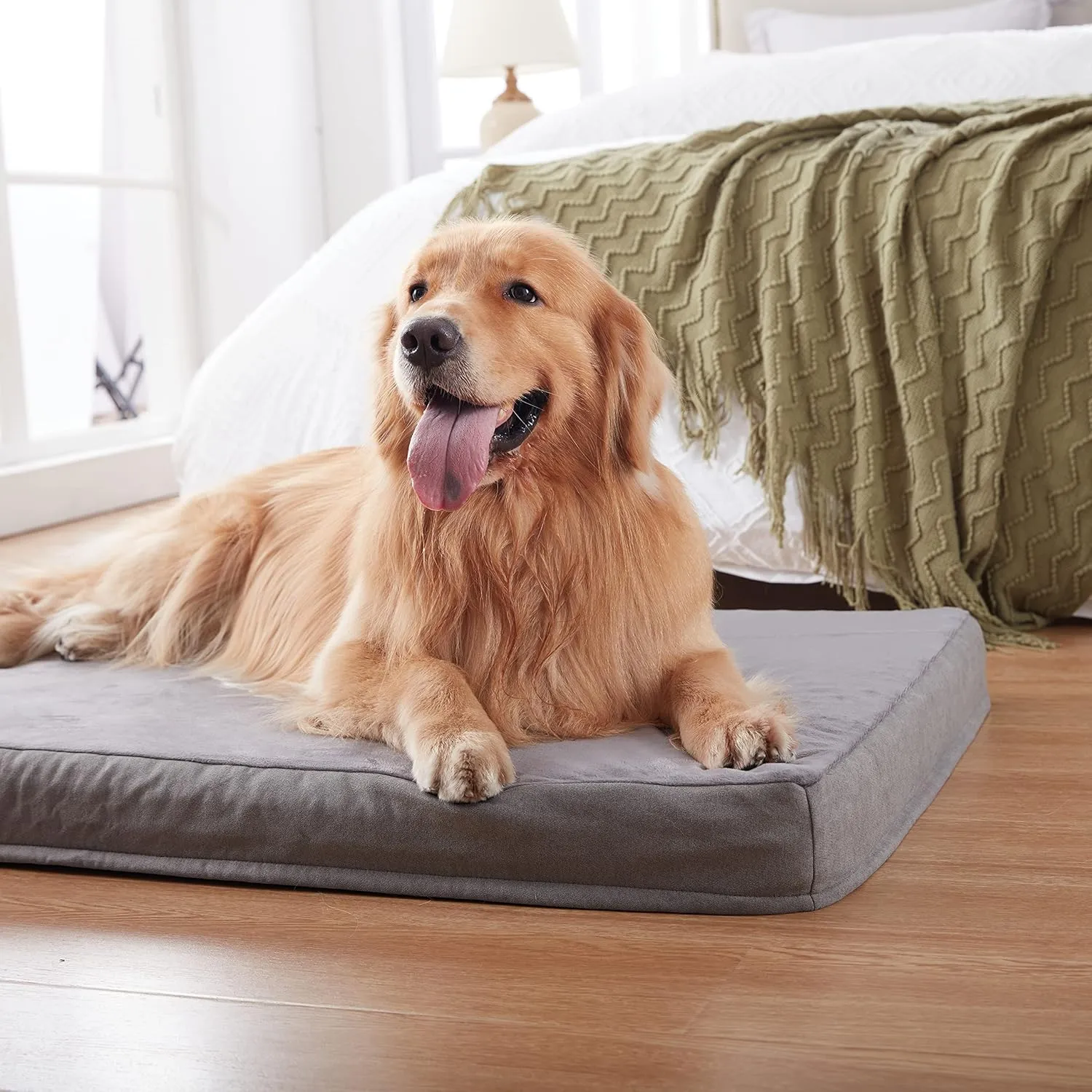 Orthopedic Memory Foam Dog Bed, Cooling Dog Beds Waterproof Pet Bed for Crate with Removable Washable Cover, L(35inch,65Lbs)