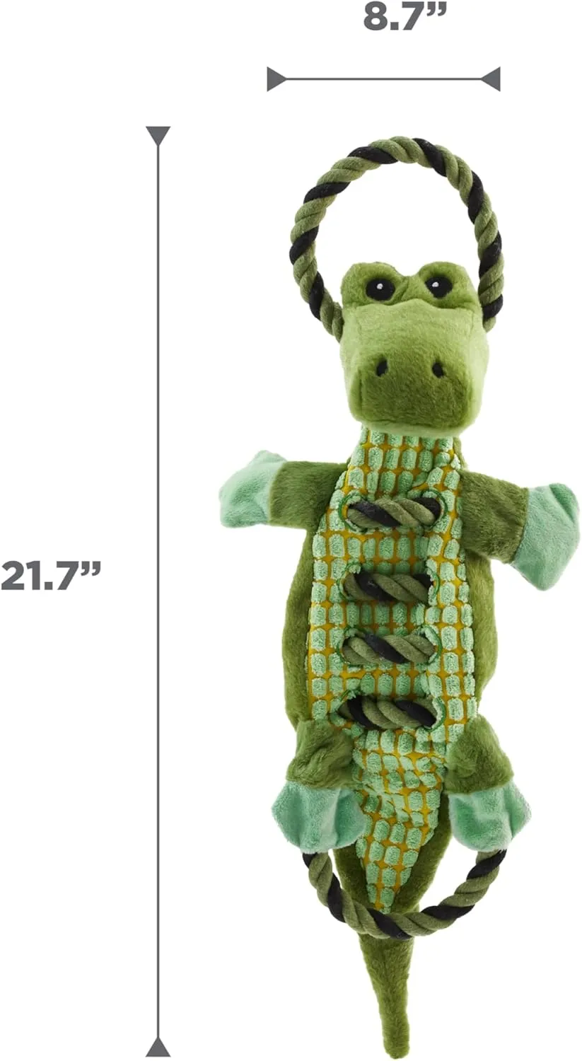 Outward Hound by Charming Pet Ropiez Rope Interactive Dog Tug Toy for Tugging Squeaky Fun, Gator, Green