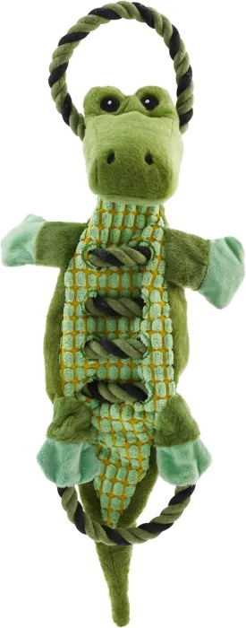 Outward Hound by Charming Pet Ropiez Rope Interactive Dog Tug Toy for Tugging Squeaky Fun, Gator, Green