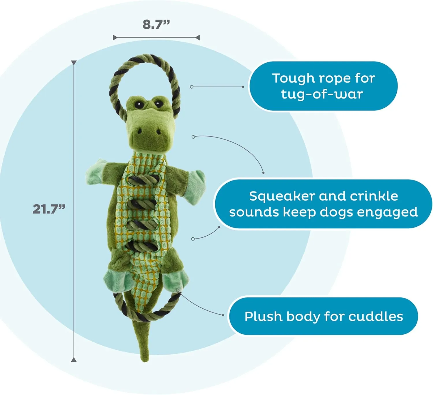 Outward Hound by Charming Pet Ropiez Rope Interactive Dog Tug Toy for Tugging Squeaky Fun, Gator, Green